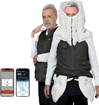 Smart Airbag Vest, Elderly Protective Vest, Outdoor Safety Jacket with Remote Monitoring Alarm/Positioning Function, 0.08s Airbag Pops Up, 270 All-Inclusive Protection,Men'ssizeblack-S
