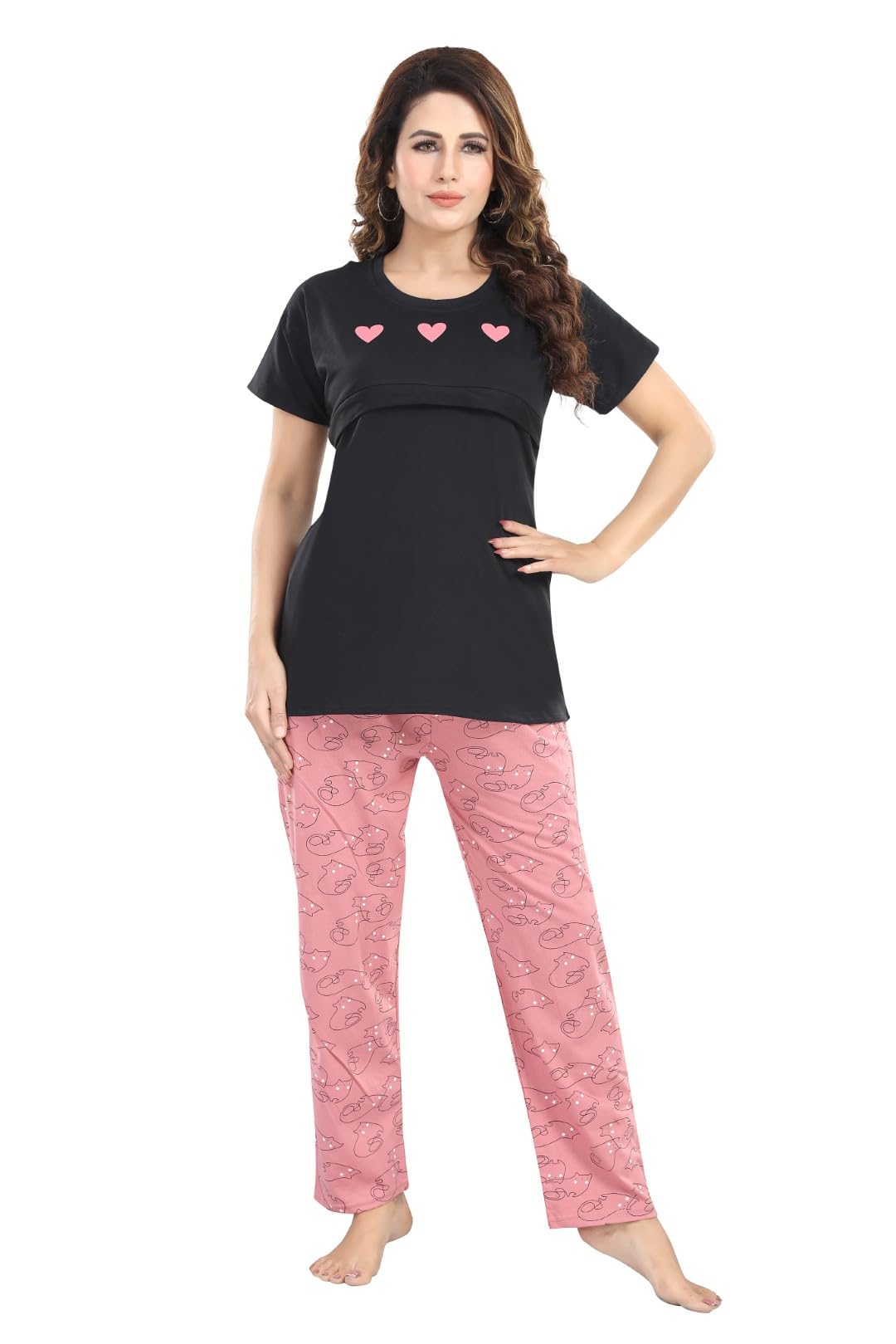 Women's Feeding Night Suit Set of Top & Relaxed Pyjama Nursing Night Dress-image-33