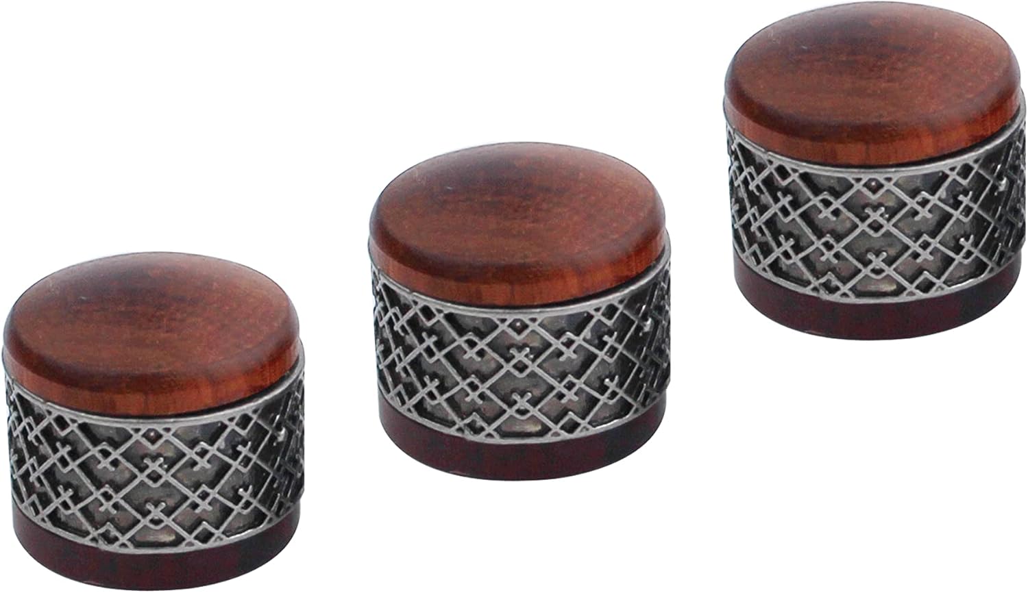 Guyker 3Pcs Red Sandalwood Potentiometer Control Knobs Dia. 6mm (0.24") Shaft Pots - Window Decorations Around Dome Speed Tone Volume Knob Guitar Bass - Antique Silver