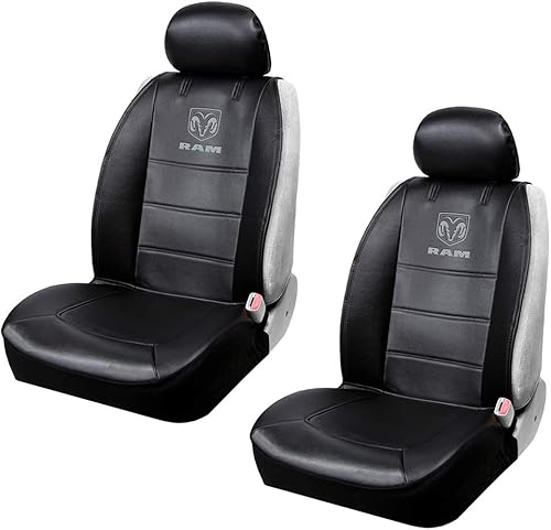 Plasticolor Un par de fundas de asiento 008624R25 RAM gris bordado, 3 piezas, sin laterales, funda de asiento para automóvil, camión o SUV con