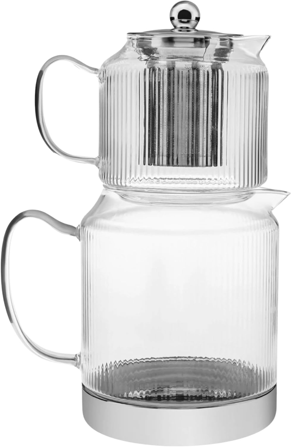 Besuche Karaca Kelly XL Borosilikatglas Teekannen-Set Edelstahl, 2+1 L