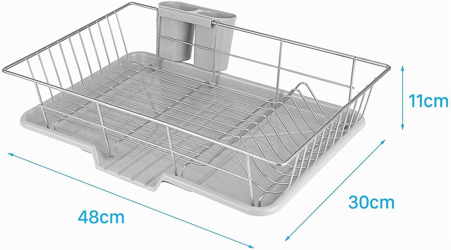 Greensen Escurridor de Platos de Acero Inoxidable, Bandeja de Escurrimiento para Cocina con Cesta para Cubiertos, Multifuncional, Resistente y Fácil de Limpiar 48 x 30 x 11 cm