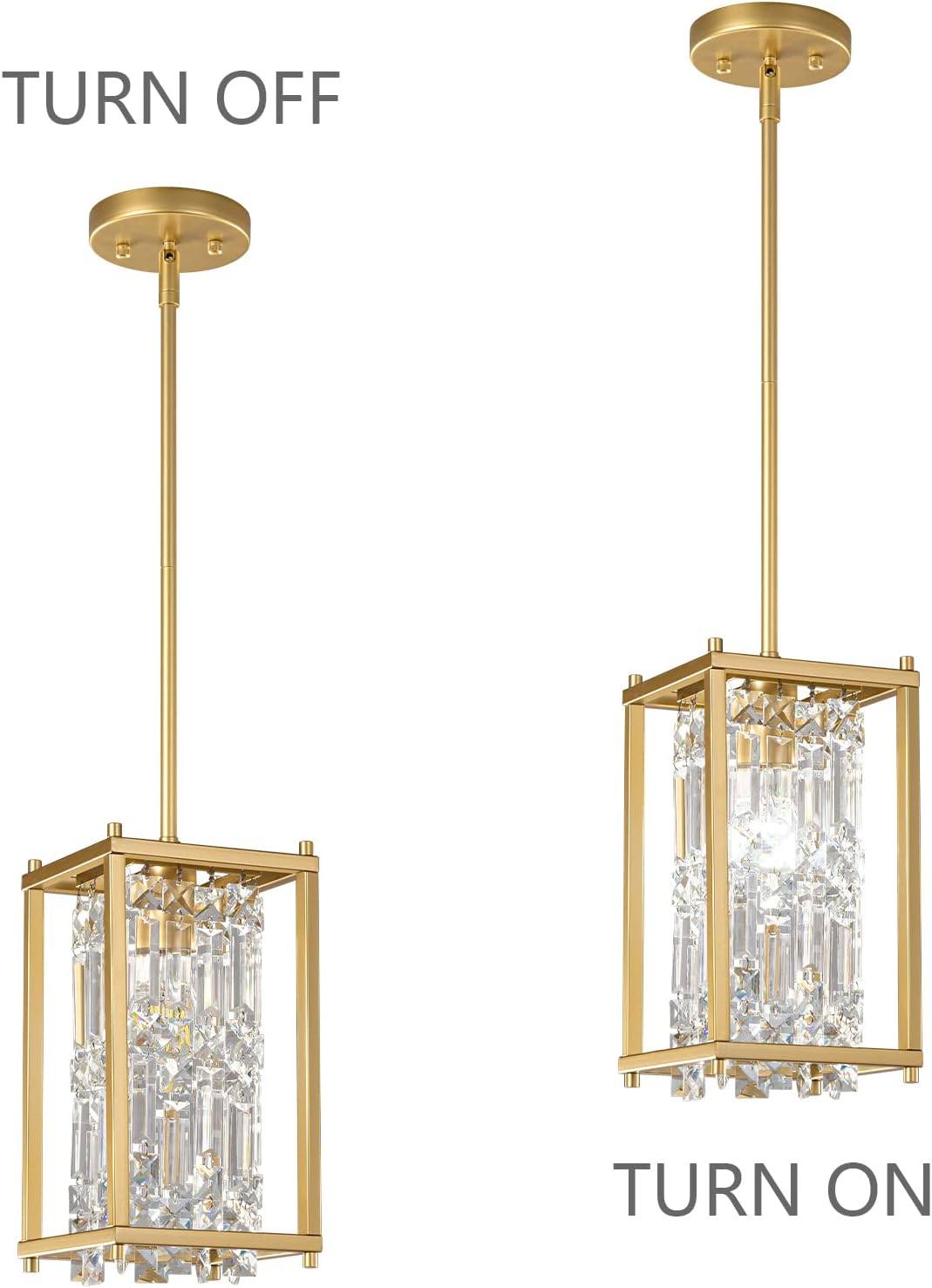 LMQNINE Modern Gold Pendant Light Fixtures for Kitchen Island, Crystal Chandelier Lights Fixture, Elegant Adjustable Pendant Lighting for Dining Room Bedroom (Square 1-Light)