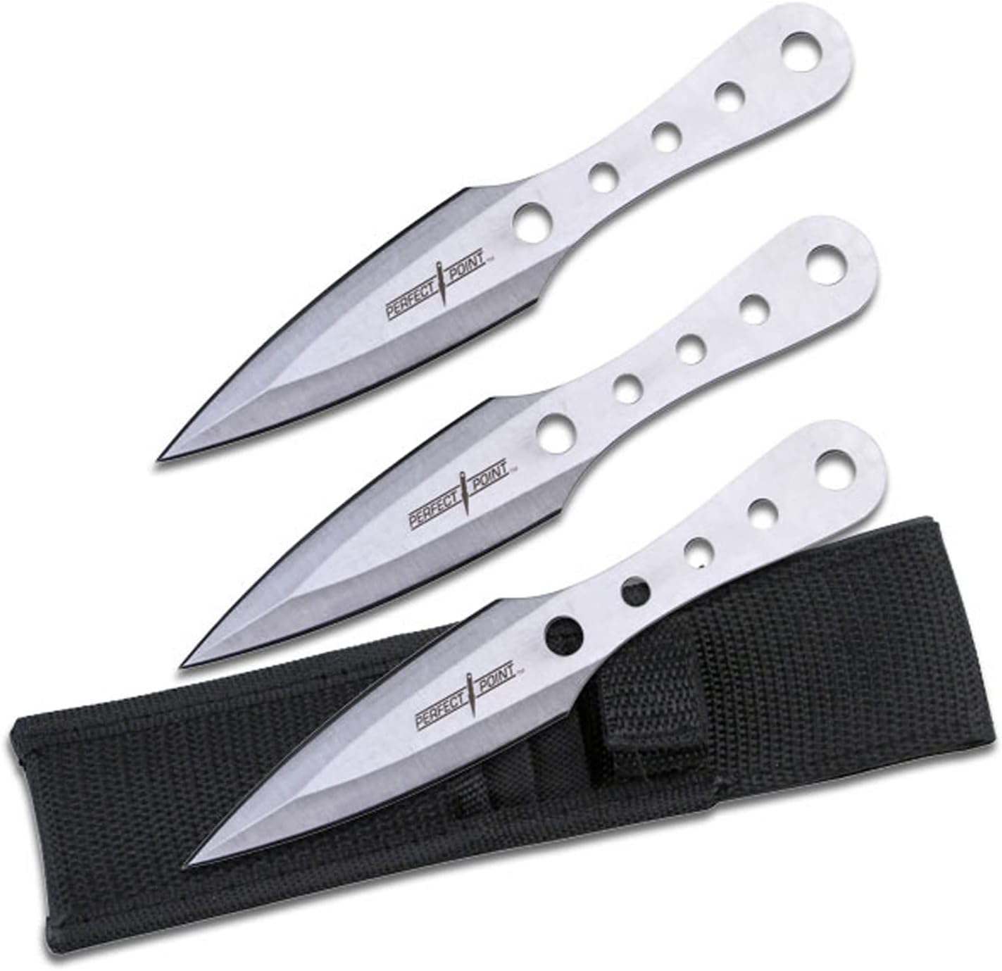 Perfect Point Throwing Knife Set – Set of 3 Throwers, 6.5-inches Overall, Satin Finish Stainless Steel Blades and Handles, Includes Nylon Sheath, Well Balanced, Throwing Sport Knives – PP-022-3S : Tactical Fixed Blade Knives : Sports & Outdoors