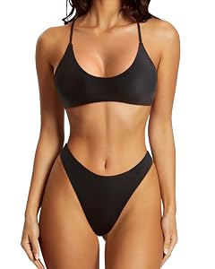 SUUKSESS Women High Waisted Thong Bikini Set Reversible String 2 Piece Swimsuit
