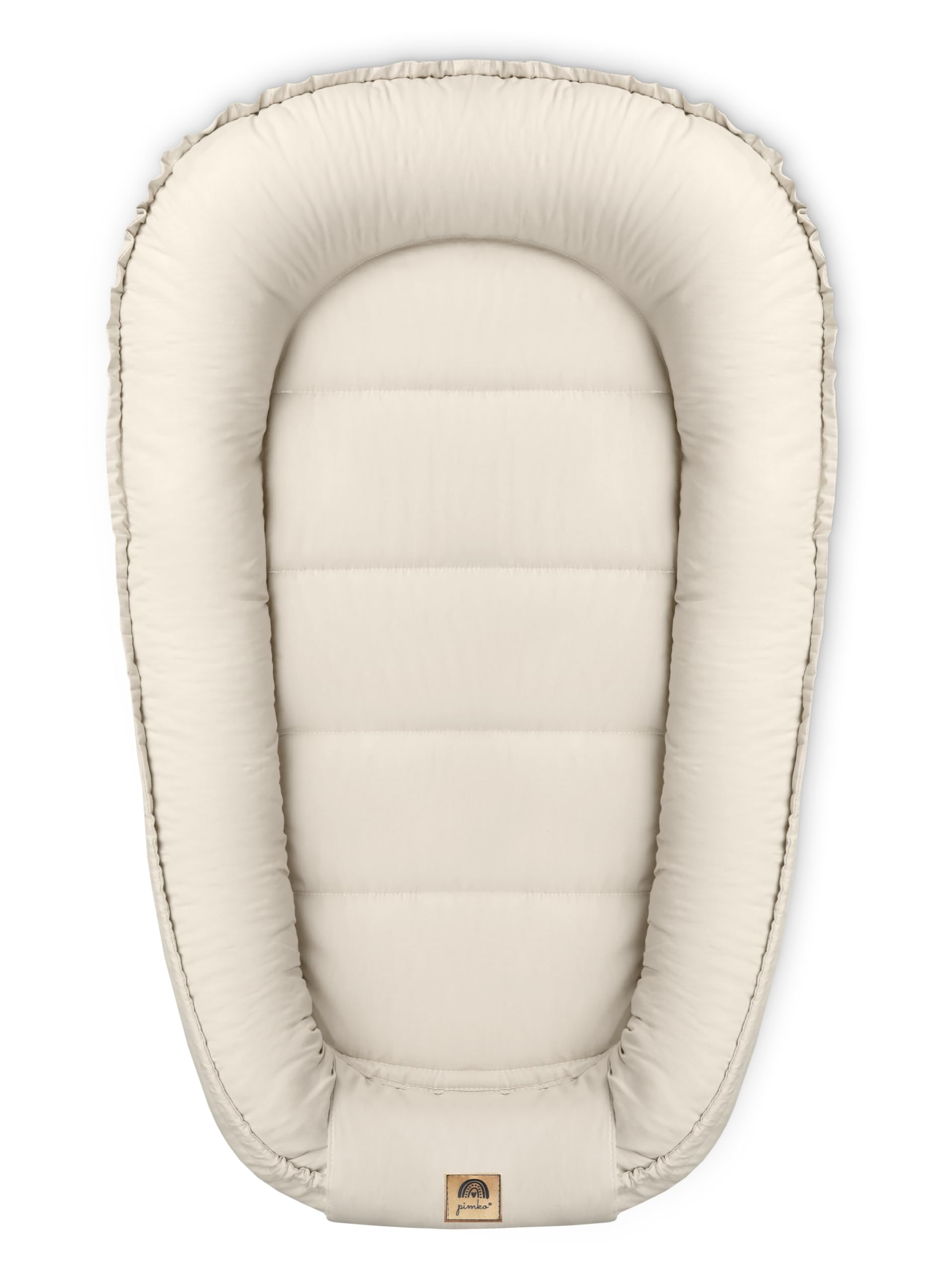 PIMKO Babynest Babynestchen für Baby Kuschelnest 2-seitig Babykokon für Säuglinge und Neugeborene Babynestchen 100% Baumwolle Nestchen geeignet für Zuhause 55 x 90 cm (Beige mit Klappe)