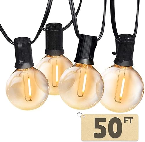 Miniatura 1 de GOHDLAMP Tira de luces G40 para exteriores de 50 pies  Bombillas LED de globo 25+1 blanco cálido 2700 K, impermeable e inastillable, patio, jardín,