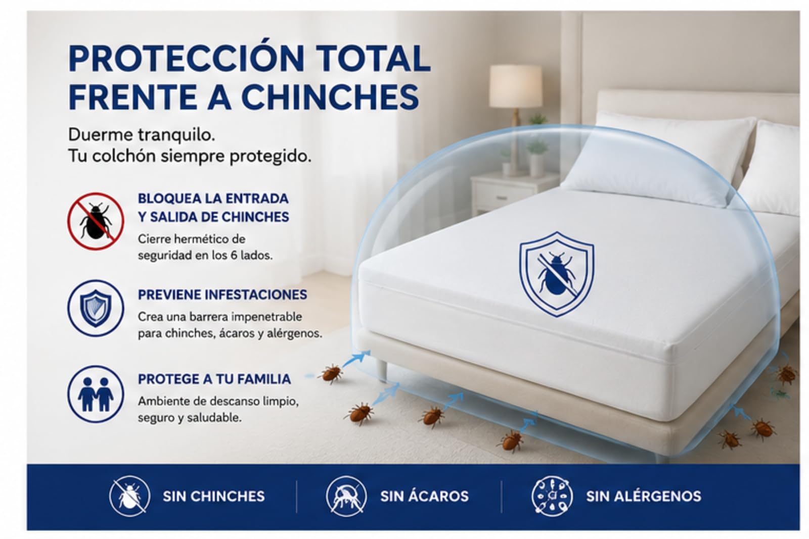 Anticimex Funda Colchón Anti Chinches 150x200x30 cm | Protector Colchón Impermeable y Antiácaros Profesional | Cierre Hermético con Bloqueo de Seguridad | Confinamiento Total 6 Lados | Transpirable