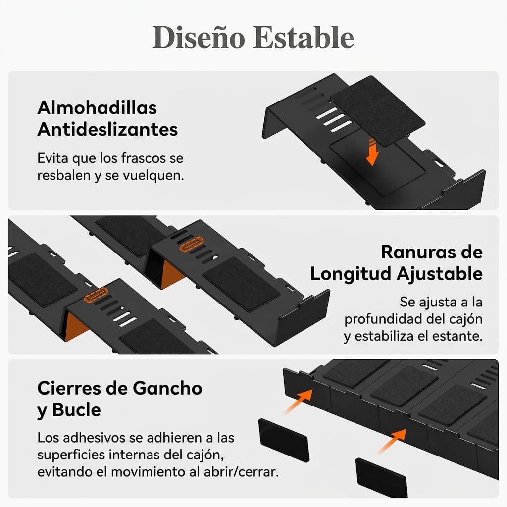 Lifewit Especieros para Cajones Cocina 24 Piezas con 24 Botes, Organizador de Especias Ajustable y Combinable para La Mayoría de Los Cajones, Estante antideslizante para Despensa y Encimera, Negro