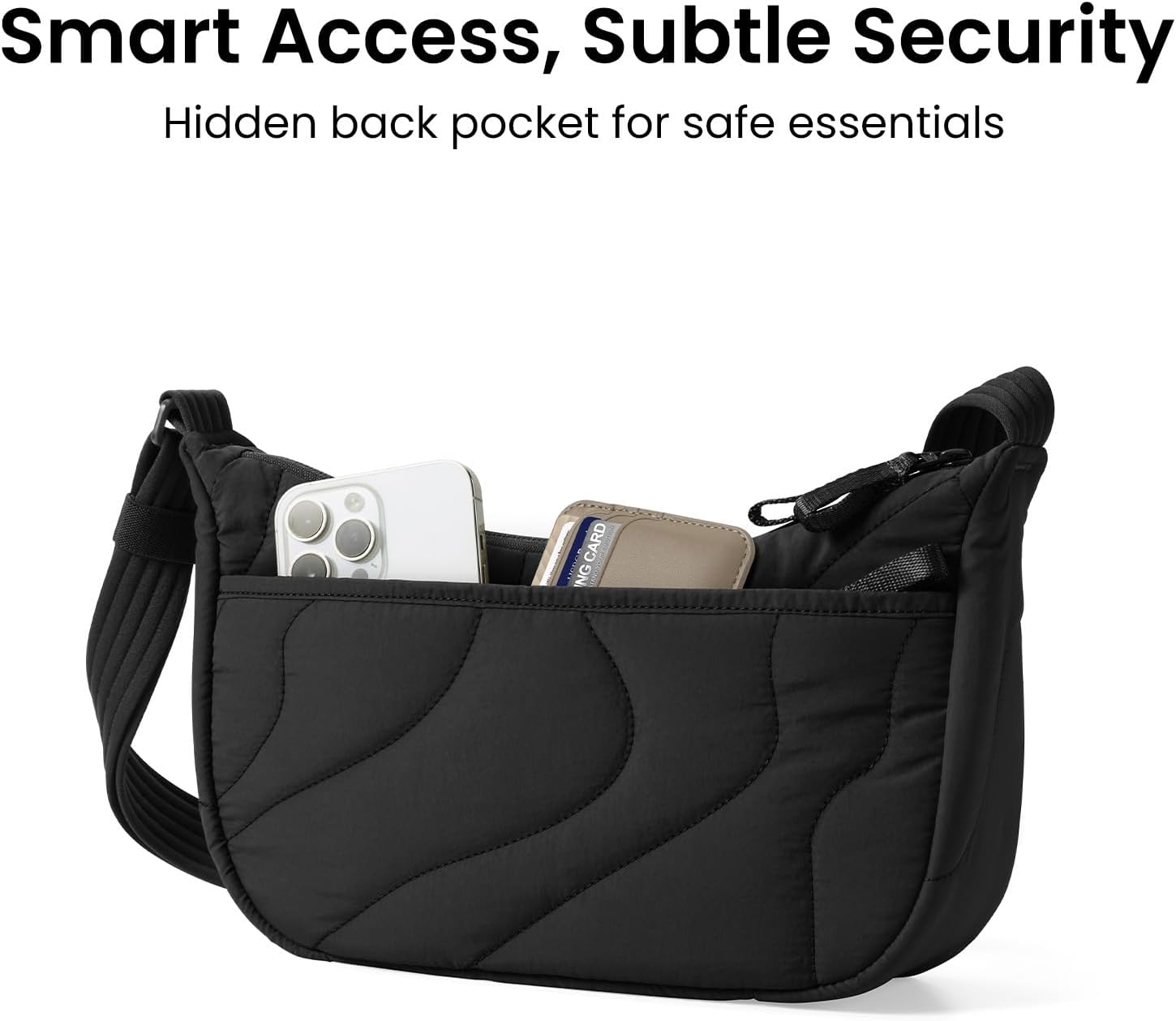 tomtoc 3.5L Puffer Sling Crossbody Bag for Women Trendy, Nylon Quilted Crescent Shoulder Bag Purses for Cellphone and Daily Essentials, Puffy Travel Hobo Handbag with Adjustable Strap & Inner Pockets - Image 6