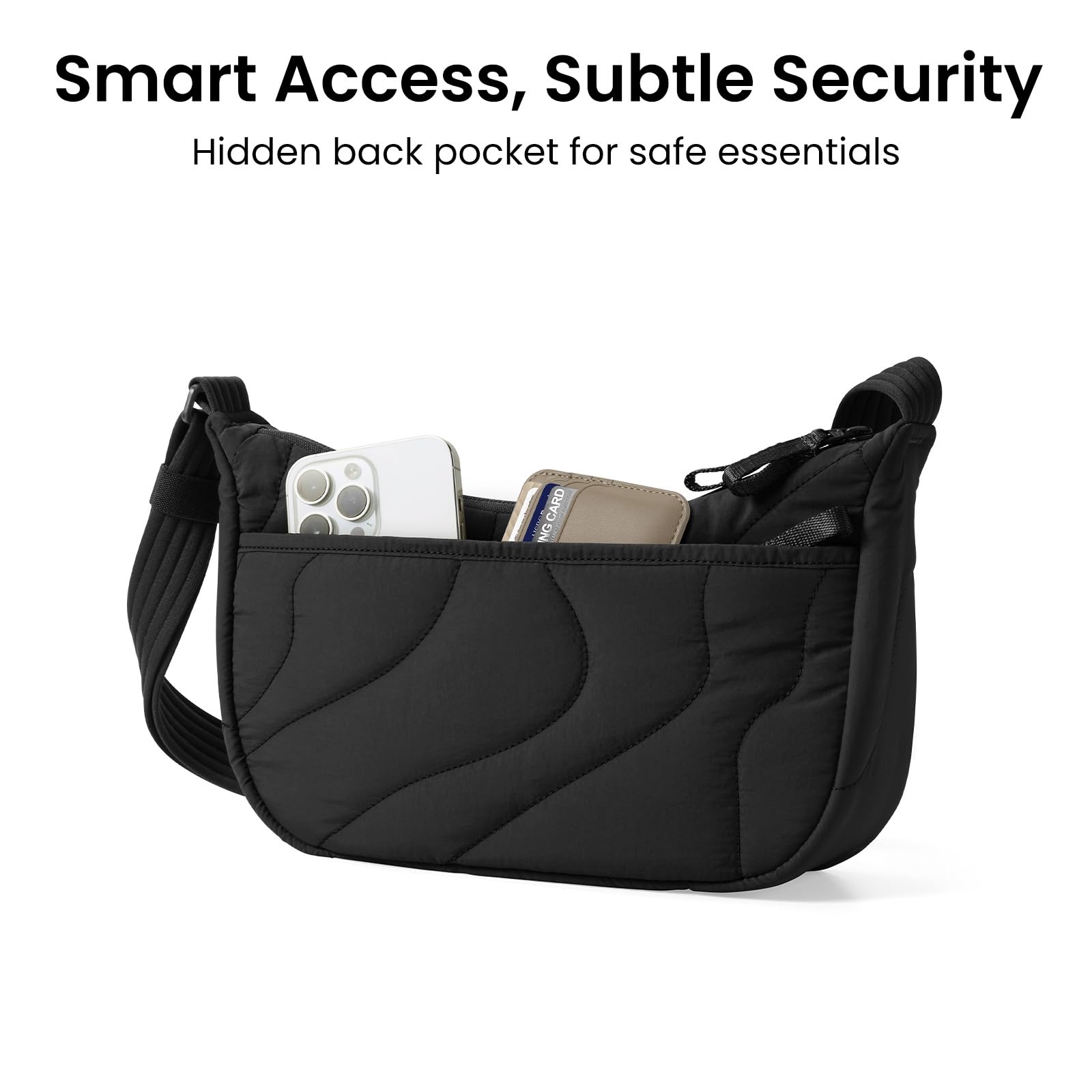 tomtoc 3,5-9L torba crossbody Sling Bag puffer kobiet, nylonowa moon ruffle | Modna torba z wygodnym paskiem na ramię, wewnetrzne przegrodki na telefon i codzienne akcesoria