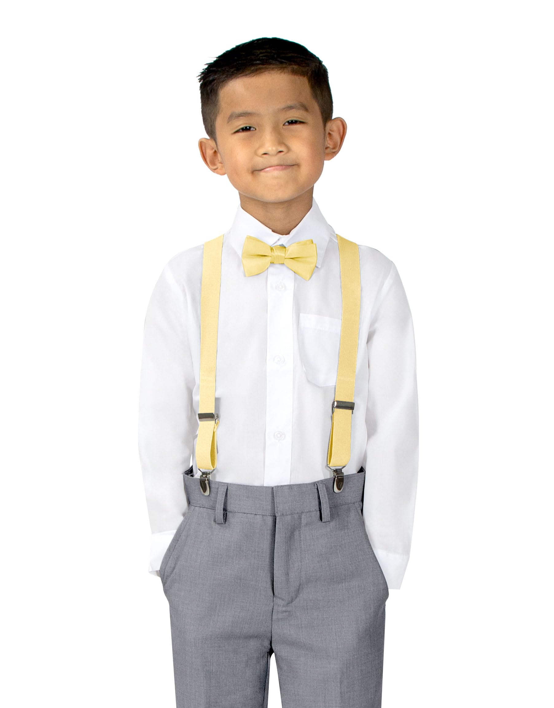 Spring Notion Boys' Suspenders and Solid Color Bowtie Set Yellow Medium