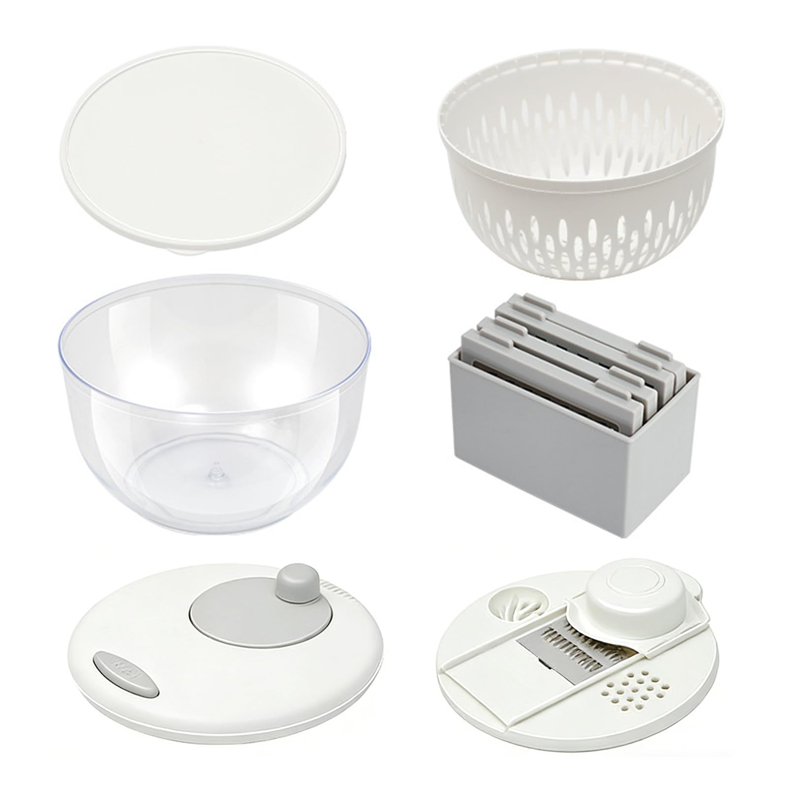 Kangnice Multi-Function Salad Spinner Vegetable Processor Slicer Dicer Grater Juicer 5L Capacity Quick Drying Salad Spinner and Vegetable Processor