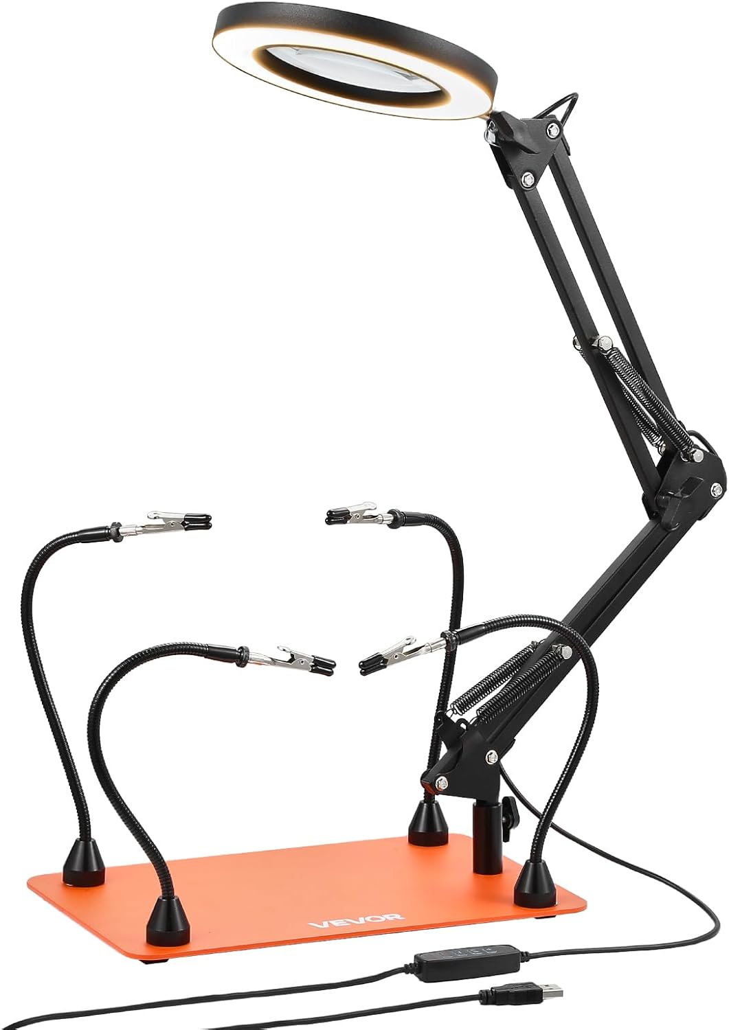 VEVOR Magnetic Helping Hands Soldering Station, 4 Flexible Arms Third Hand Tool with 3X LED Magnifying Lamp & Non-Slip Heavy-Duty Base, Soldering Helping Hands for Electronic Repair Craft Hobby DIY
