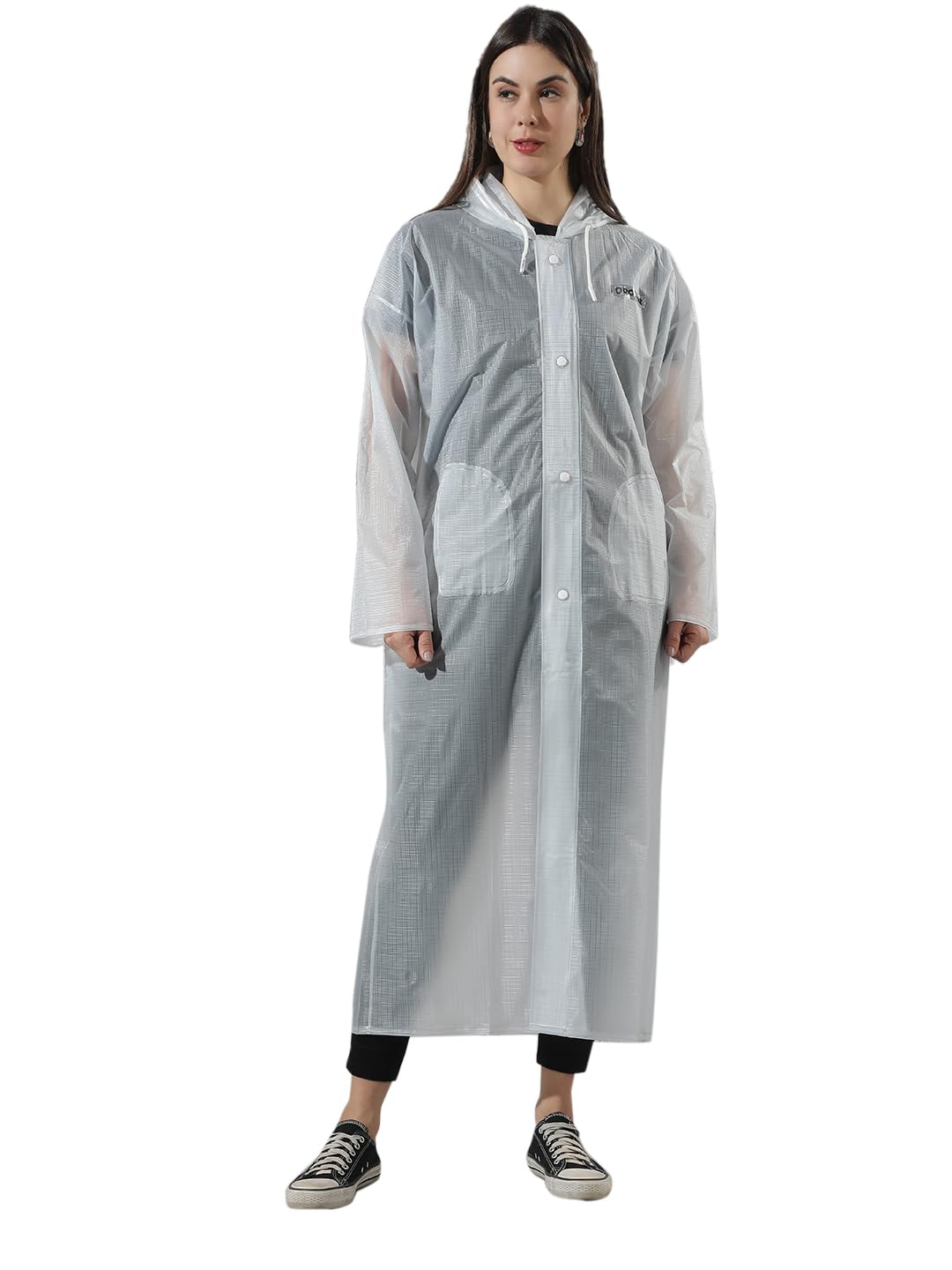 dollar Unisex Transparent PVC Waterproof Long Raincoat | Zipper & Button Closure | Adjustable Hood & Pocket | Lightweight Reusable Rainwear for Men & Women-picture-19