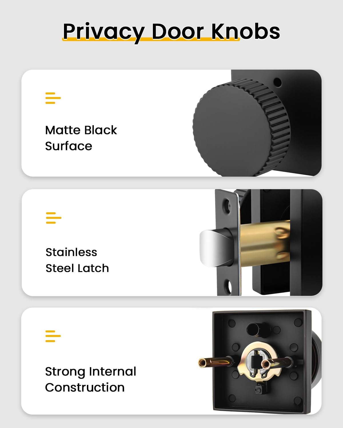 Goldenwarm Black Door Knobs Interior, Privacy Bedroom Door Knob with Lock, Zinc-Alloy Matte Black Interior Door Knobs Bathroom Heavy Duty 6 Pack