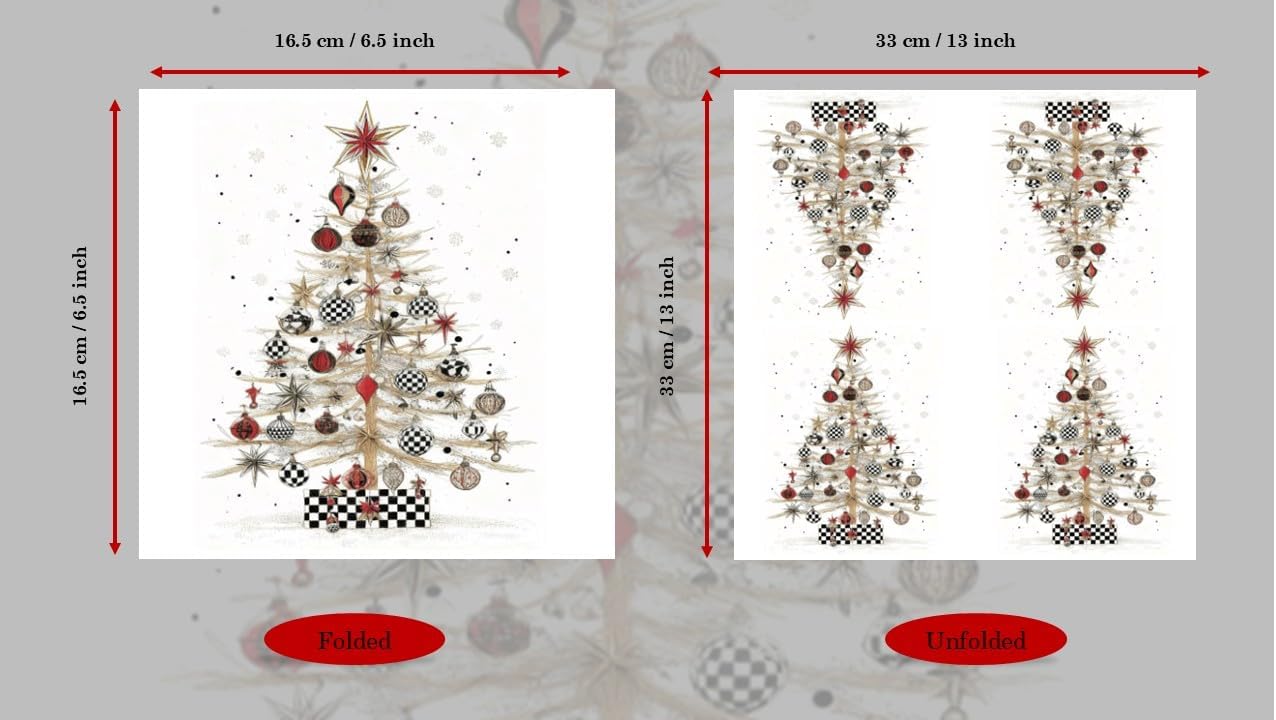 Cerise Christmas Paper Napkins, Black and Red Paper Napkins, Checkered Christmas Tree 2-Ply, 6.5 x 6.5 Inches, 50-Count, Holiday Party Supplies