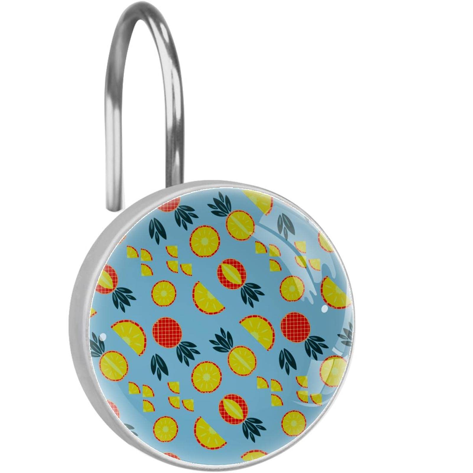 Anneaux rideau de douche inox : lot de 12 crochets bleus ananas résistants pour tringle