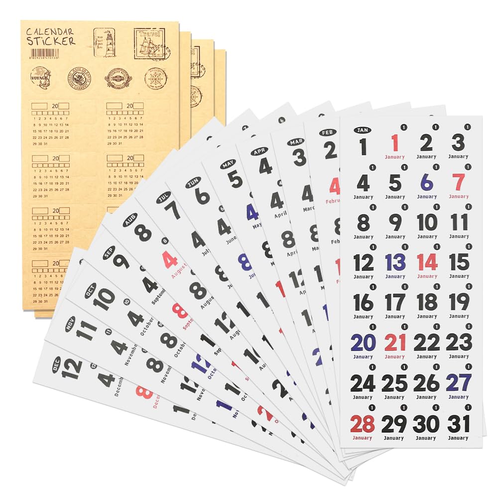 MUWINC Daily Planner-16 Sheets Calendar Stickers,Work Planner,Decorative Planner Sticker Accessories for Customizing Undated Planners,Calendar,Notebooks(2 Styles)