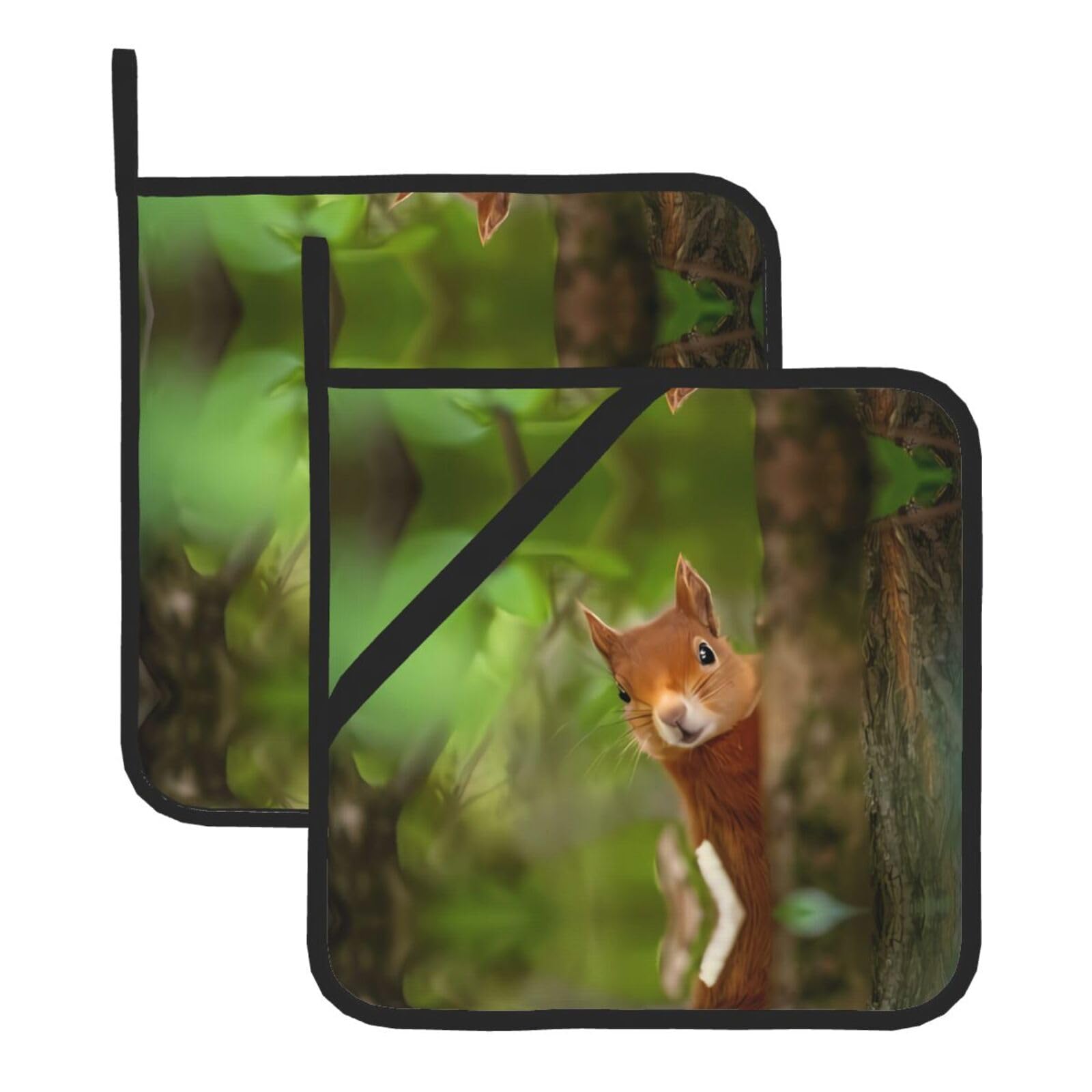 WHJSSF Squirrel Prints Square Pot Holders - Heat Resistant Kitchen Trivets 2-Pack - Waterproof Covers for Hot Dishes, Oven & Grill with Hanging Loop