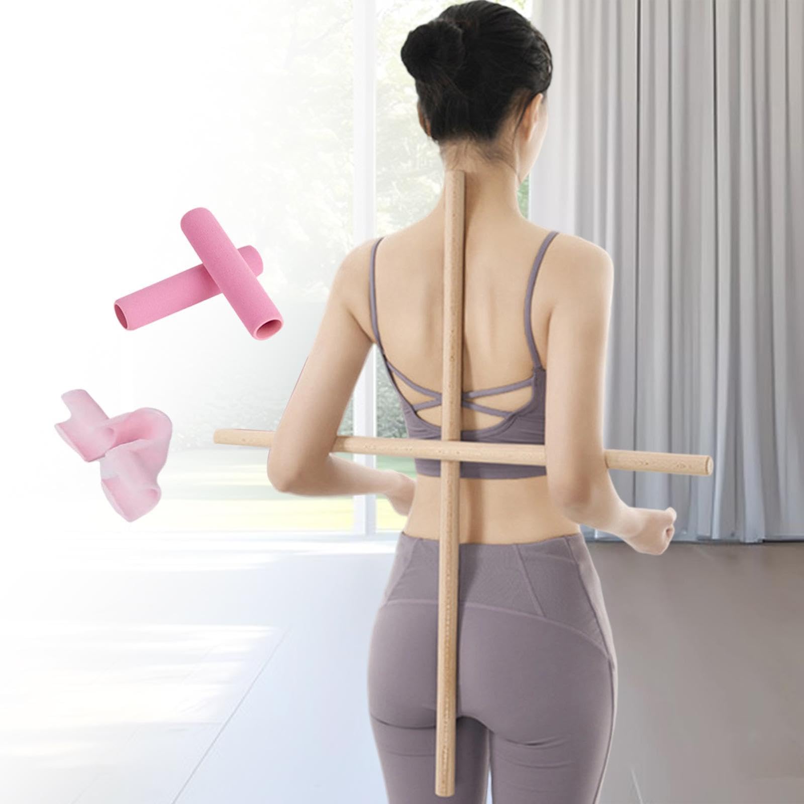 harayaa Lot de 2 Barres de Correction de Posture en Bois pour Le Dos, Outil D'étirement et de Musculation pour Gymnastes