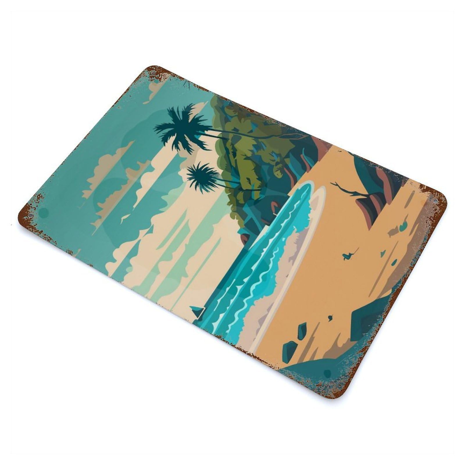 Tropical Beach Weathered Tin Sign 11.8"x7.9", for Basement, Hobby Room And Garage Decor, Rustic Home Decor