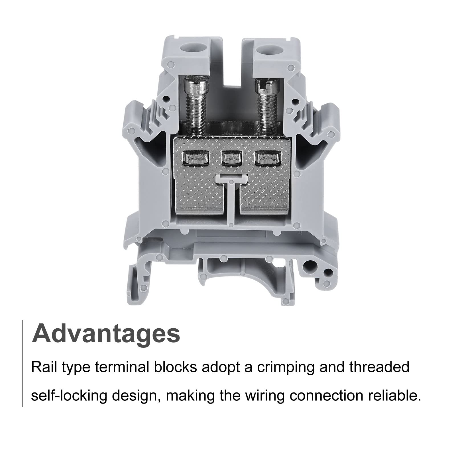 sourcing map DIN Riel Montaje Terminal Bloques Tornillo Tipo Abrazadera Gris UK16N Paquete de 5