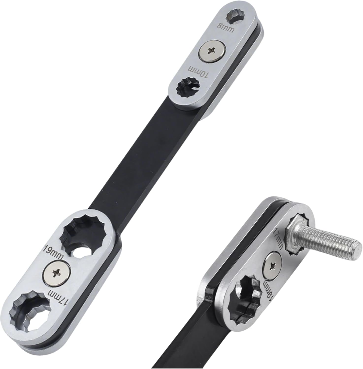 Double Box Open End 8-in-1 Universal Wrench With 360° Rotating Adjustable Head for Automotive Repair & Home Use Metric 8/10/12/13 & 14/16/17/19 mm, Carbon Steel (Open End Wrench)