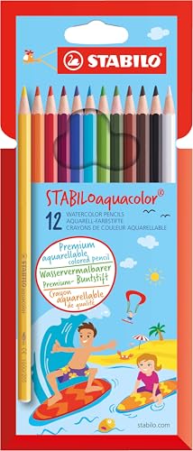 Image of STABILO Aquacolor Aquarellable Colouring Pencil - Wallet of 12, Assorted Colours, 1612-6