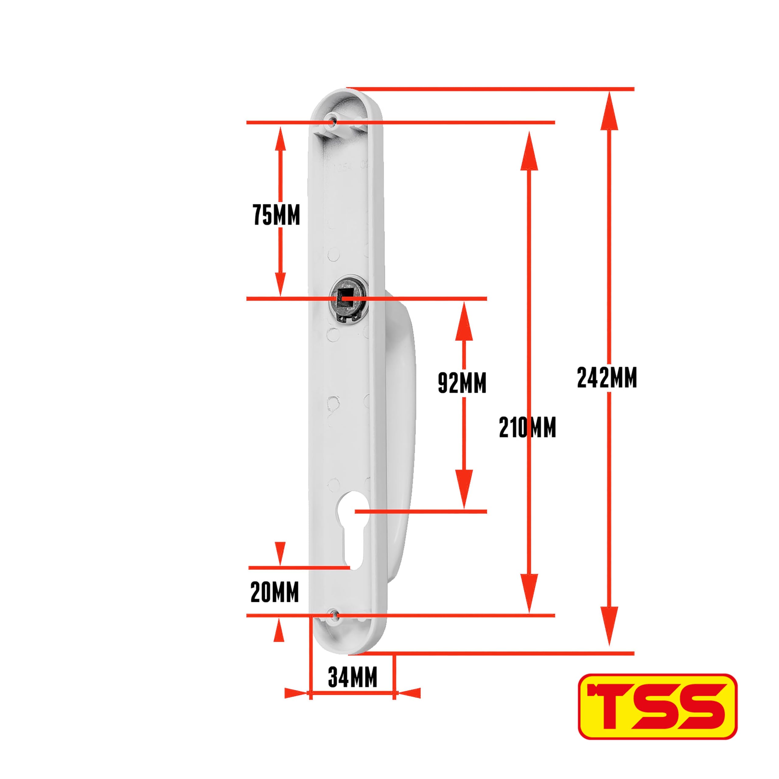 TSS 92mm UPVC Door Handle with 210mm Centre Screw on Backplate 242x34 White - Image 4