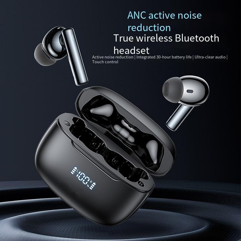 Ear Buds Wireless Bluetooth 5.3 Headphones Low Latency Earbuds, Stereo Earphones with Microphone Active Noise Cancelling, Hi-Fi Sound, Comfort Fit in Ear for Phone Running Workout Black