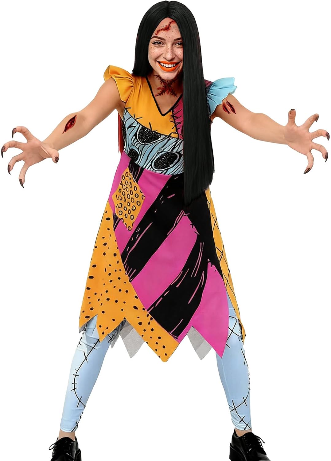 Adult Sally Costume Women Christmas Night-Mare Dress with Pants Stickers Halloween Cosplay Outfit Prop Accessories - Image 2