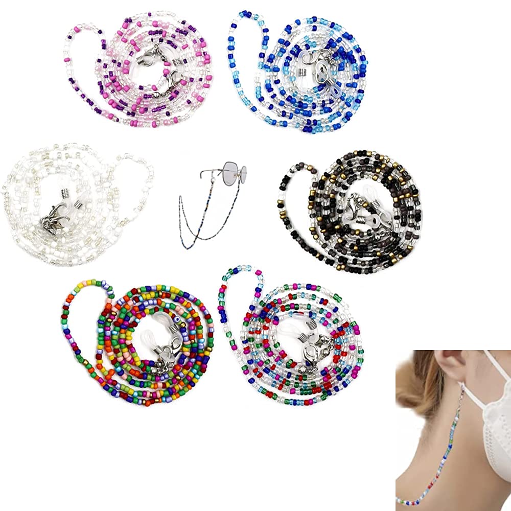 Voarge Cordón para Gafas 6PCS,Cuerda Gafas de Sol, Una Cómoda Cadena de Vidrio con Un Clip, Cordón Correa de Cuello de Cubierta de Cara Portátil, adecuado para Hombres y mujeres