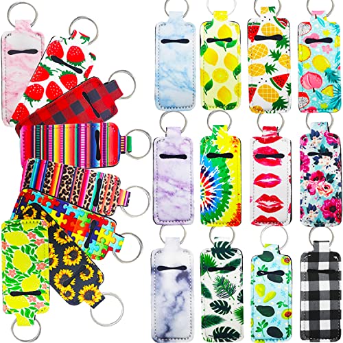 20 Pcs Chapstick Holder Keychain,Neoprene Balm Holders Pouch,