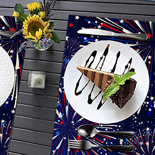 Mrcrypos Placemats Set Of 4 Fireworks In Color Of Blue White Red For Festival Celebration Mats Memorial Day Table Mats Flax Placemat Non-Slip Heat Resistant Place Mats For Kitchen Dining 18X12 Inch #TOP3