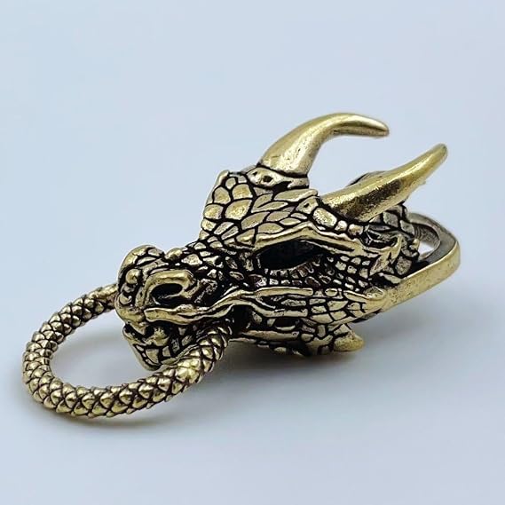 Vintage Brass Dragon Head Keychain Paracord Bracelet Buckles Charms Pendant for Bracelet Braided Crafts Diy Accessories