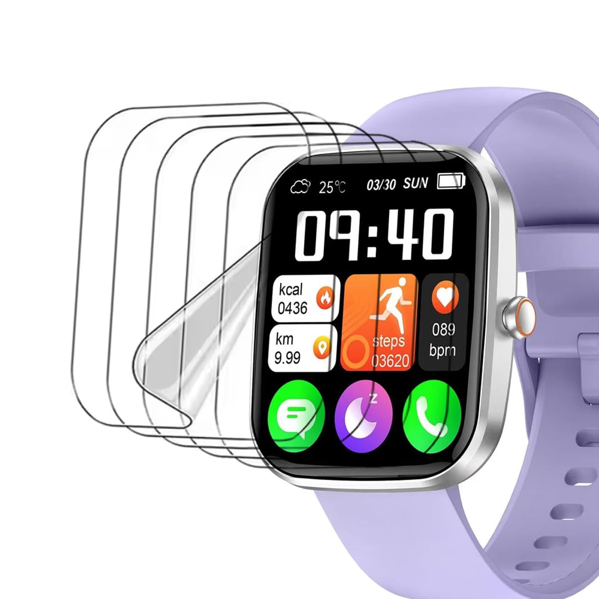 5pcs Protector pantalla para WeurGhy ‎T70 1.91" reloj Smartwatch protector de pantalla transparente flexible de alta definición [sensible al tacto]
