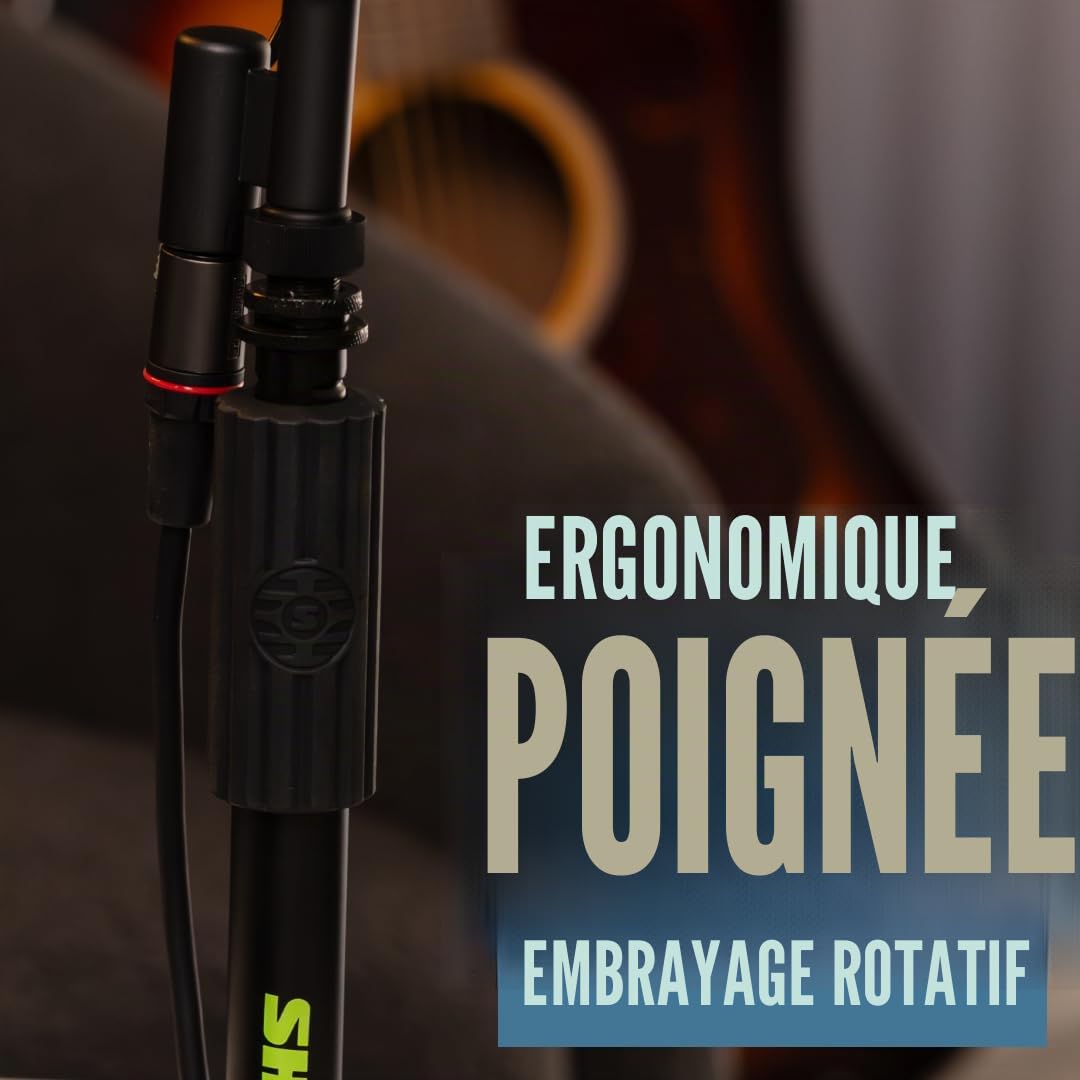 Shure Support de micro de bureau à base ronde avec embrayage rotatif réglable et base 6"