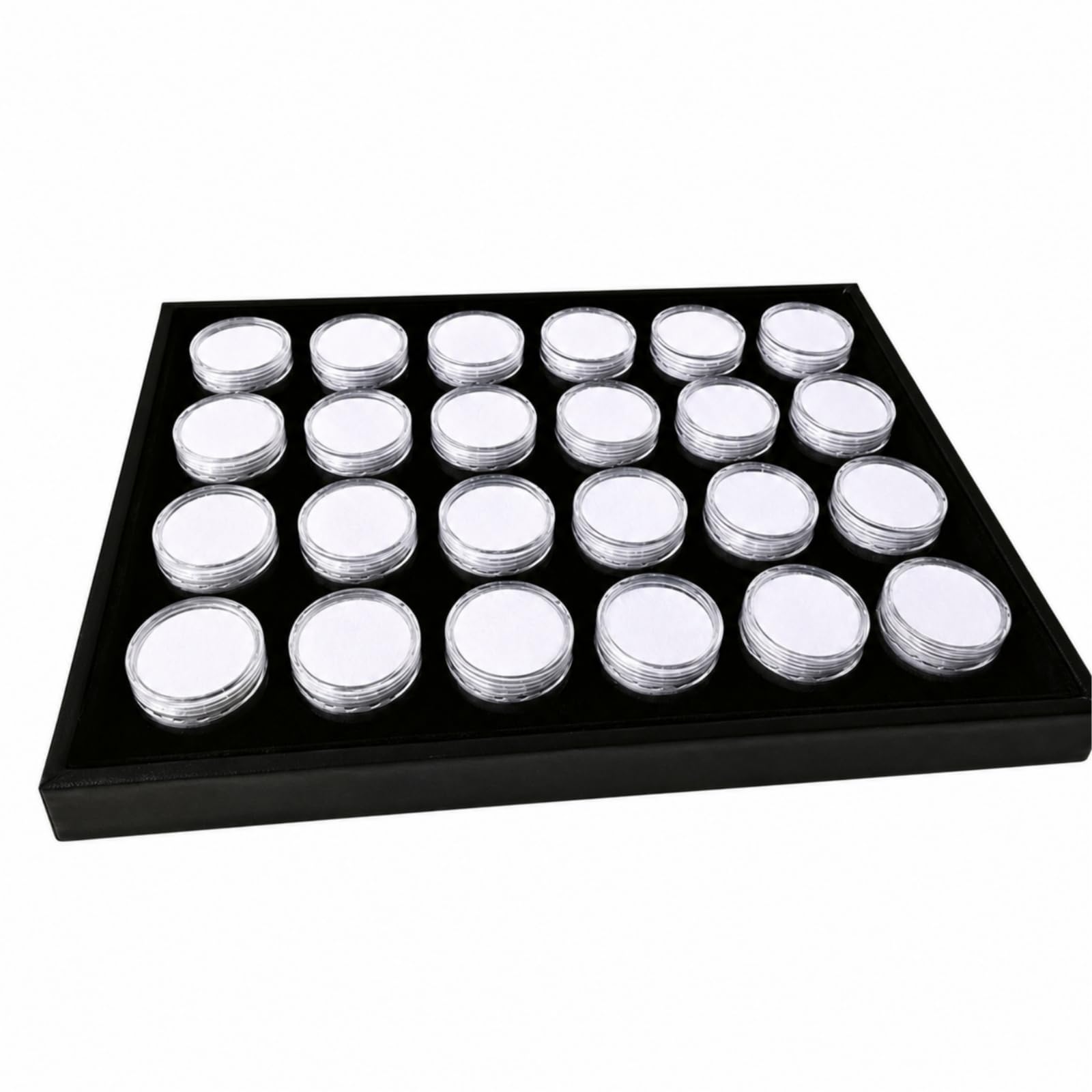 Plateau Présentoir Bijoux Acrylique 24 Pots Ronds Transparents pour Perles Pierres Précieuses Organisateur Rangement Couvercles pour Comptoir Artisanal Décoration, Style to 2