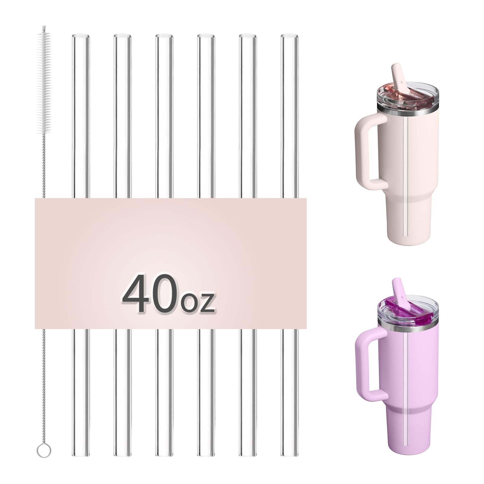Replacement Straw Fit for Stanley Quencher ProTour Flip Straw Tumbler 40oz | 6 Pack Reusable Straw with Cleaning Brush, for Stanley 40 oz, Straws Only for Quencher Protour Flip Straw Tumbler 40oz