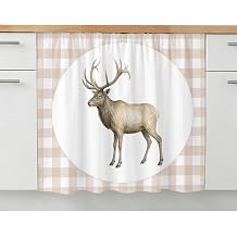 Elk Silhouette Under Sink Curtain Waterproof No Drill Cabinet Curtain with Hook and Loop, Linen Texture Sink Skirt for Closet Bathroom, Shelf, and Laundry Room Storage 10" Wx11 L Beige