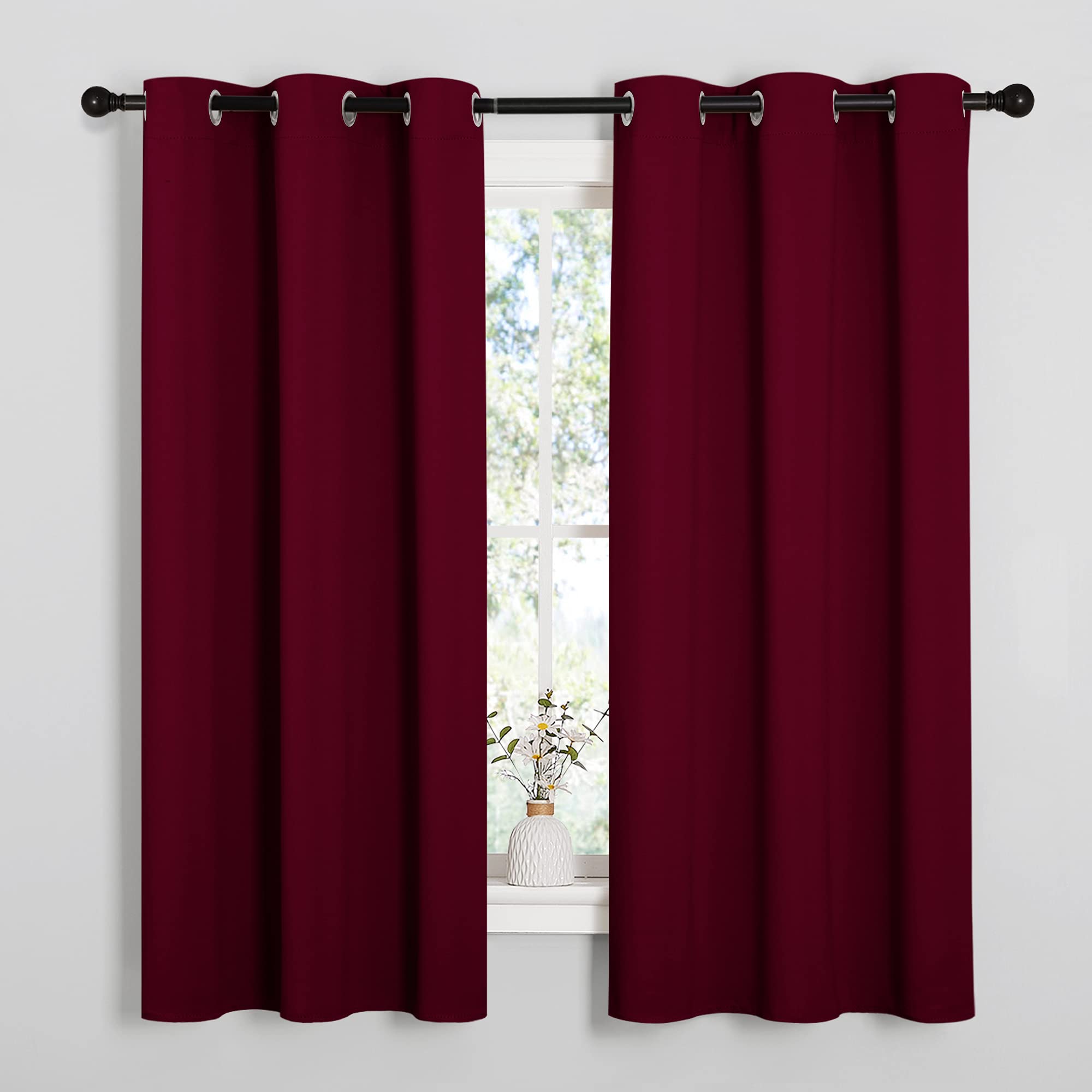 NICETOWN Blackout Curtains for Bedroom, Window Room Darkning Curtains/Drapes, Cold and Heat Reduction Curtains for Kitchen Living Room (Wine Red, 2 Panels, W42 x L63 inches)