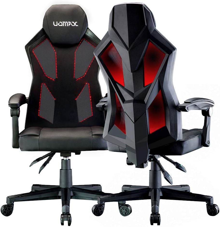 UOMAX Gaming Chair Computer Chairs PC Racing Style Recliner Office with Over-Widen Bucket Seat 150kg, No Brand Embroidery PU Leather E-Sports Chair for Low-key, Adjustable Head Lumbar Cushion