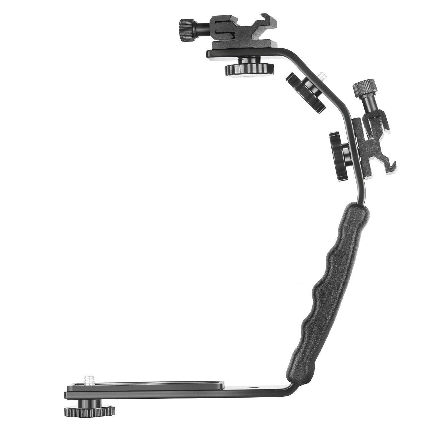 eWINNER Camera L Bracket Mount Video Grip L-Bracket with Dual Flash Cold Shoe Mount 1/4'' Tripod Screw, Heavy Duty Padded Hand Grip for DSLR Camera Camcorder