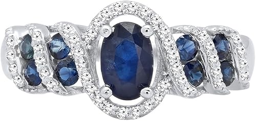 Miniatura 3 de Dazzlingrock Collection Anillo de compromiso para mujer con zafiro azul y diamante redondo de corte ovalado y redondo de 0.236 x 0.157 in, plata de