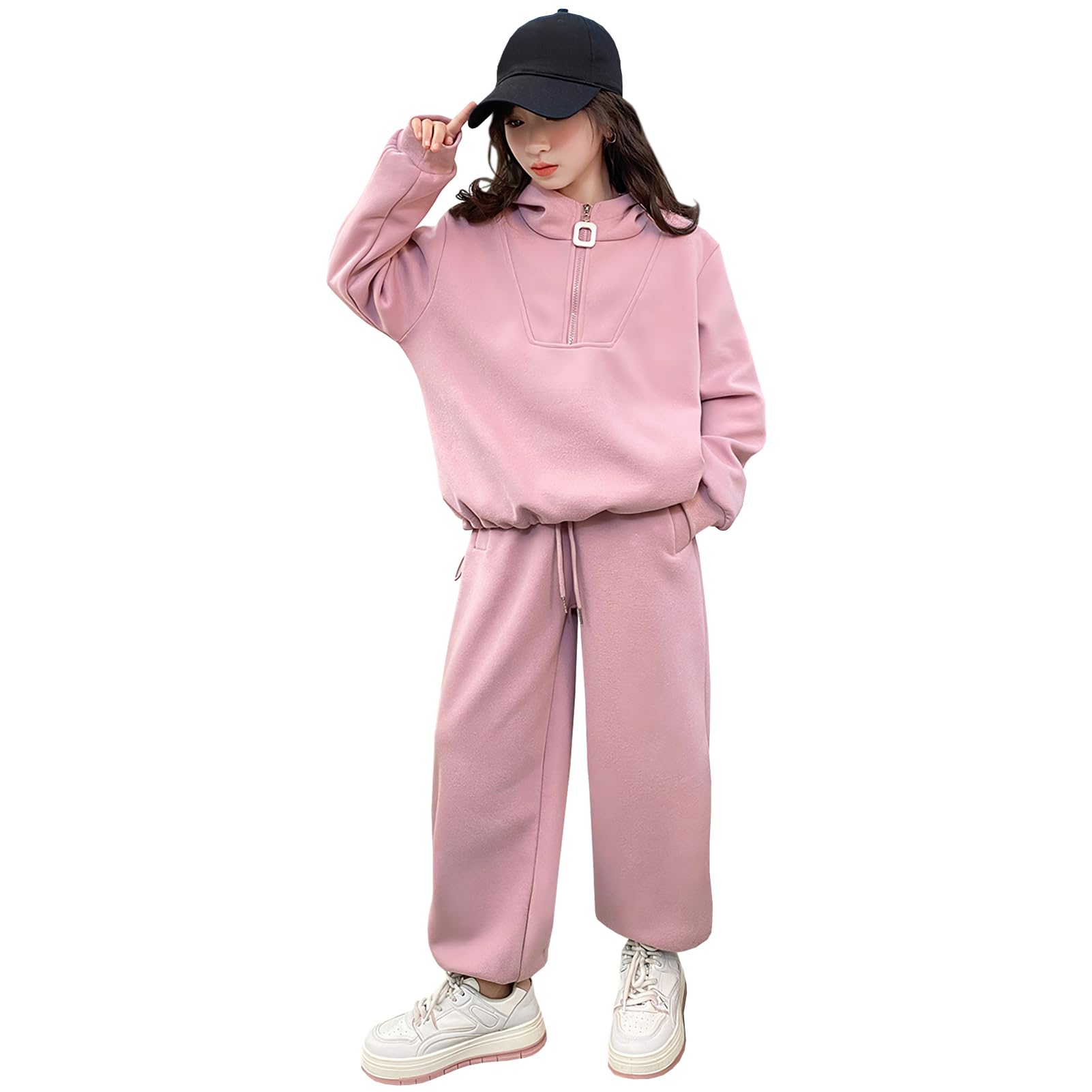 Chándal para niña, 2 piezas, ropa deportiva para niños, clásica, media cremallera, manga larga, sudadera y pantalones, juego de ropa para primavera/otoño, 4-10 años