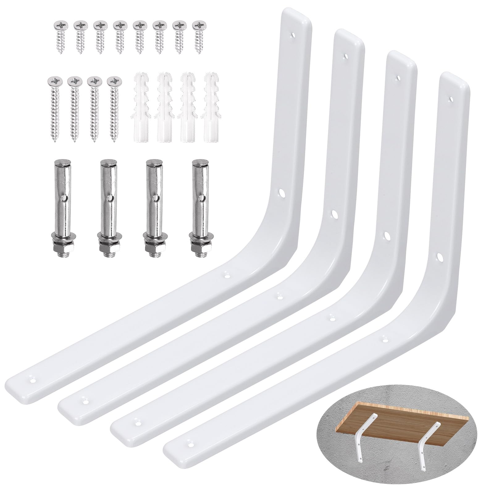 Swpeet 4 Pack 12"L x 10"H Metal Wall Shelf Bracket, Heavy Duty Floating Shelf Support Bracket