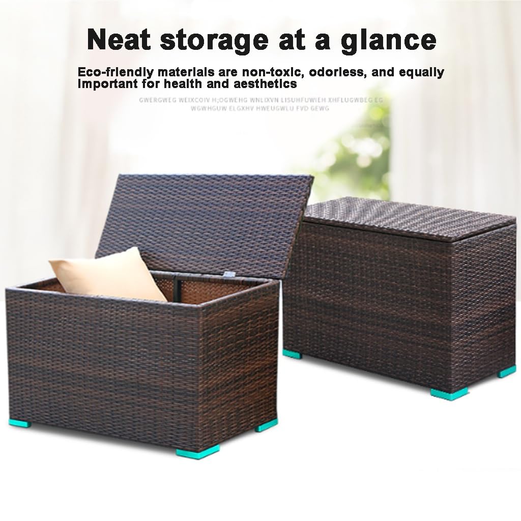 Scatola portaoggetti da esterno in rattan da 136 galloni, scatola da terrazza in rattan da patio, panca contenitore in vimini for interni, esterni, piscina, balcone, cortile, giardino, giocattoli for