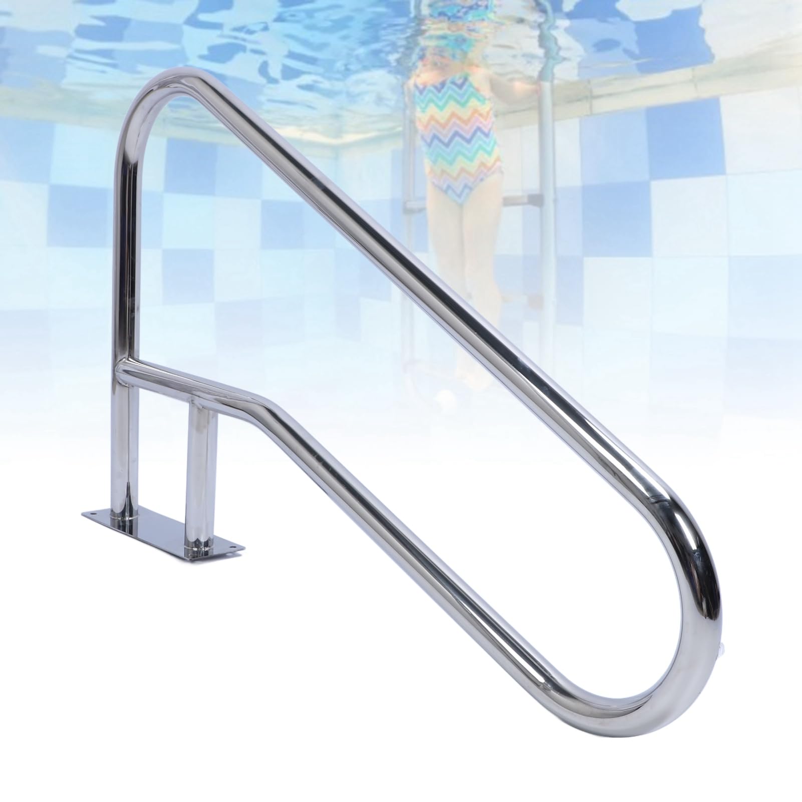 Pool-Handlauf, Poolgeländer aus Edelstahl 304 mit Blauem Griff, 300 Pfund Kapazität, 117,5 X 68 Cm für Wasserparks und Whirlpools