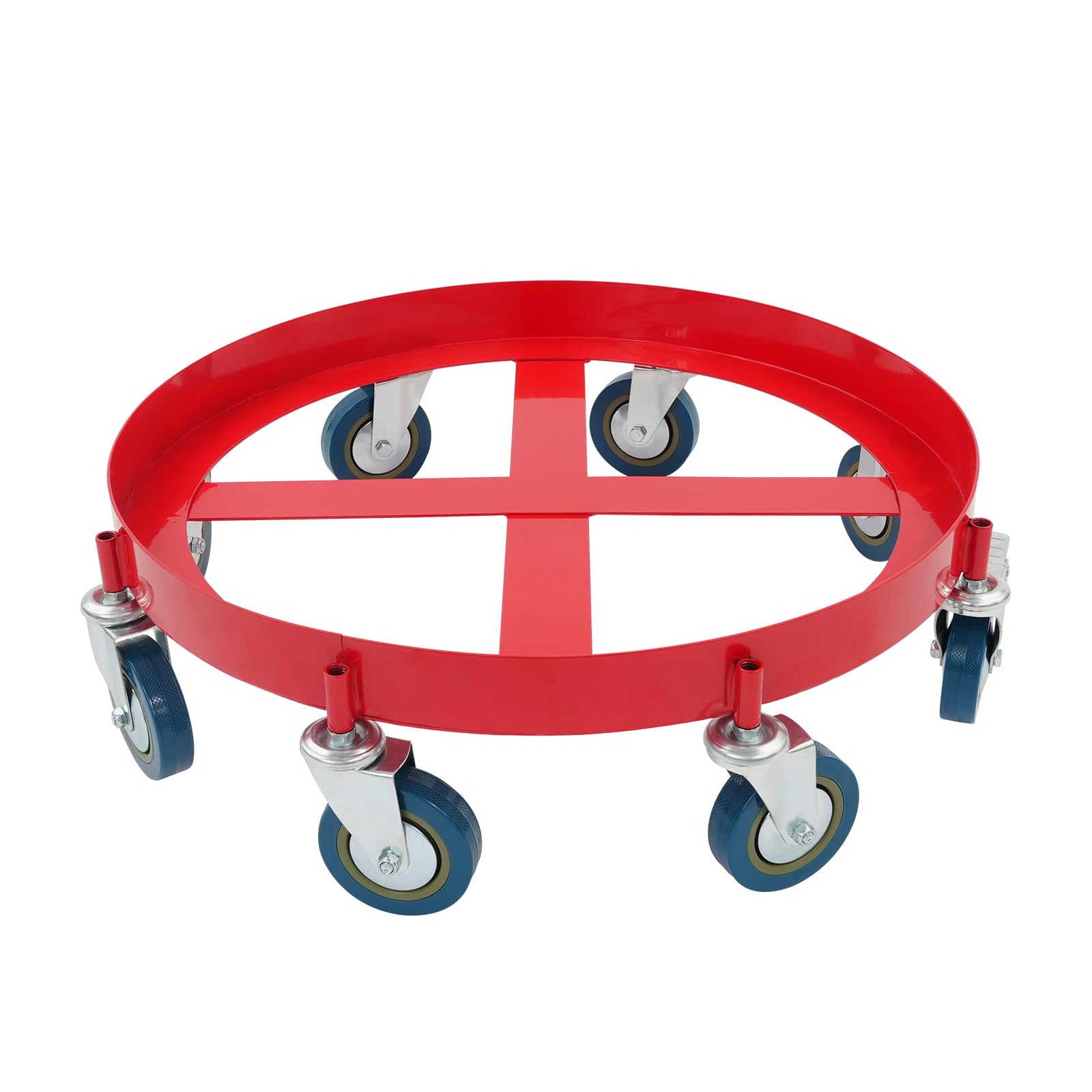 Fassroller 2000 lbs Schwerlast-Fasswagen mit 8 Universalrädern (2 mit Bremsen) Ø 62 cm Stahlrahmen Transportwagen für die Handhabung von Fässern (Rot)